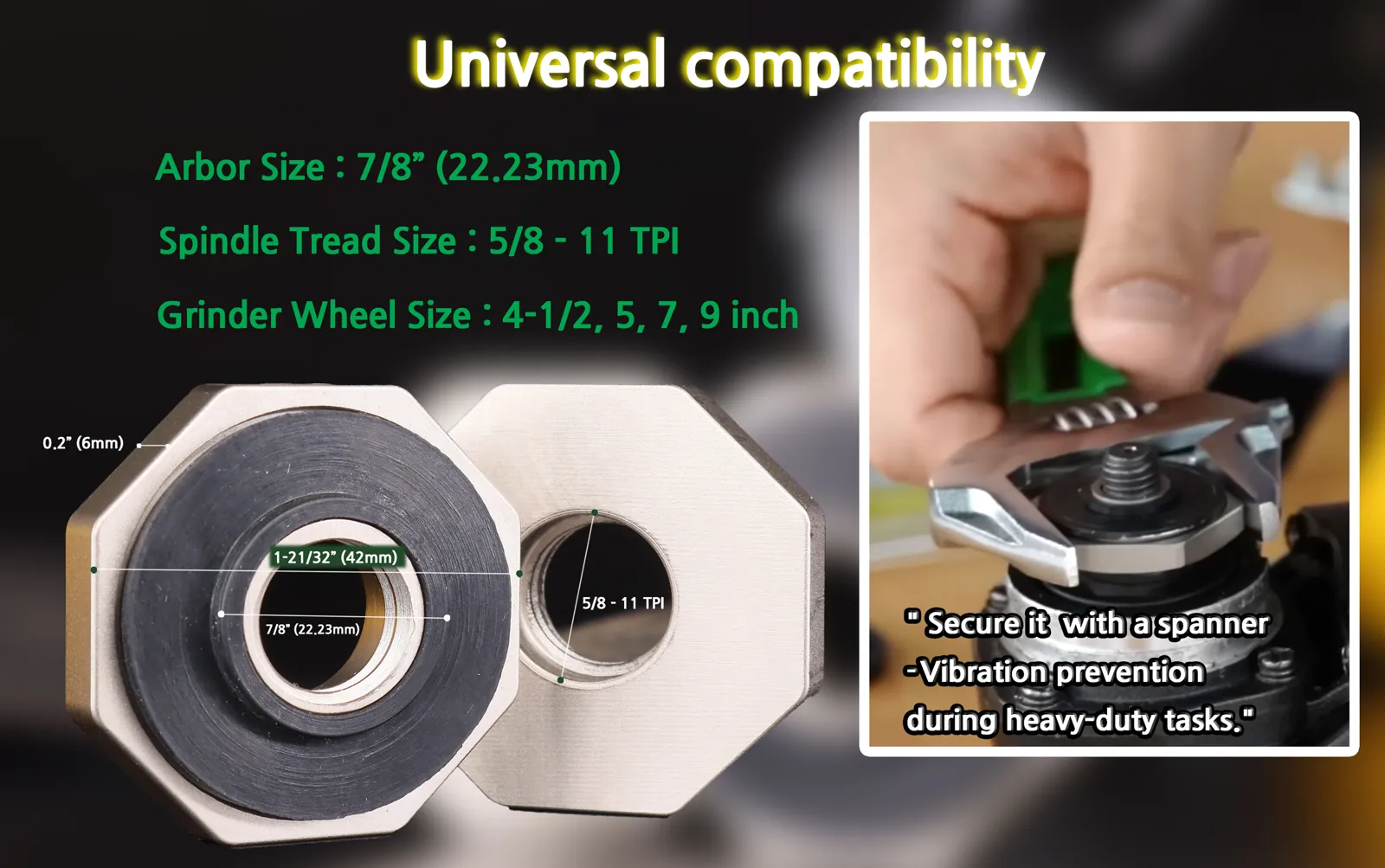 Magic Flange Nut compatibility with major angle grinder brands and disc sizes